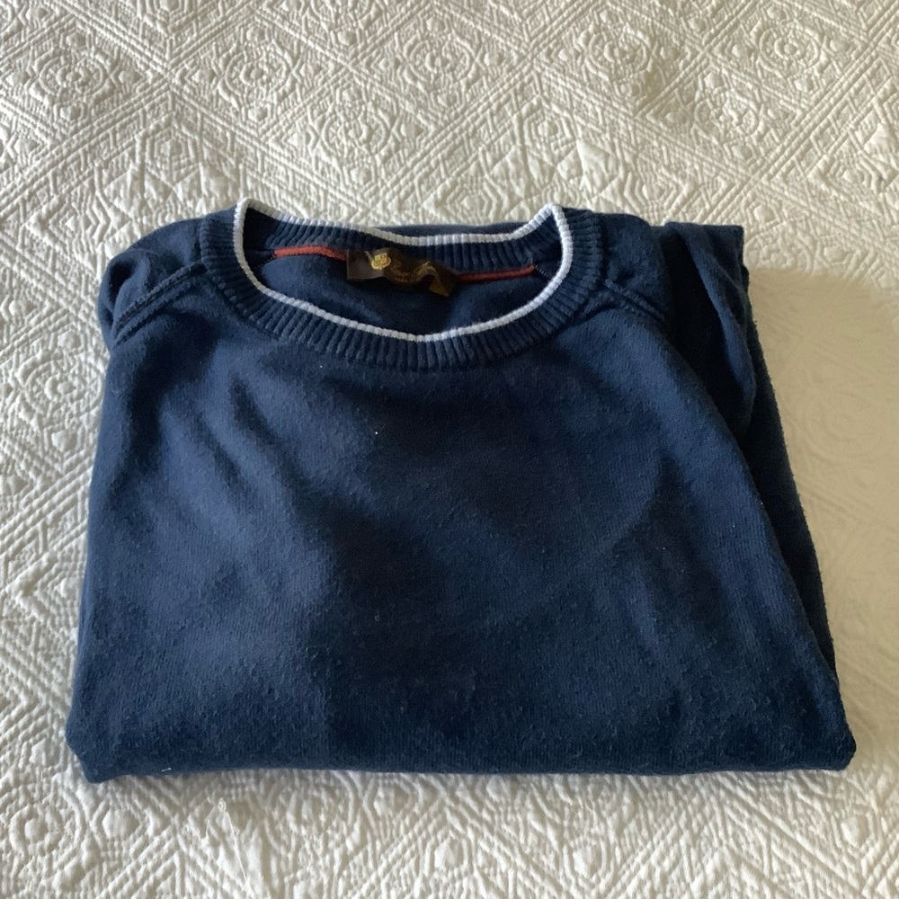 Loro Piana Navy Crewneck Sweater with White Trim